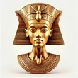 Antique retro gold mask of egyptian queen nefertiti isolated on white closeup, ancient element of egyptian pyramids