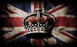 Illustration of Crown Jewels of the United Kingdom with british flag in the background. Generative AI