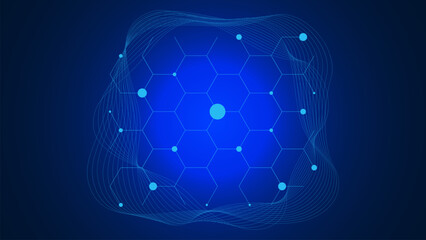 Poster - Molecular structure with molecule DNA and wave lines background for technology, medical and science.