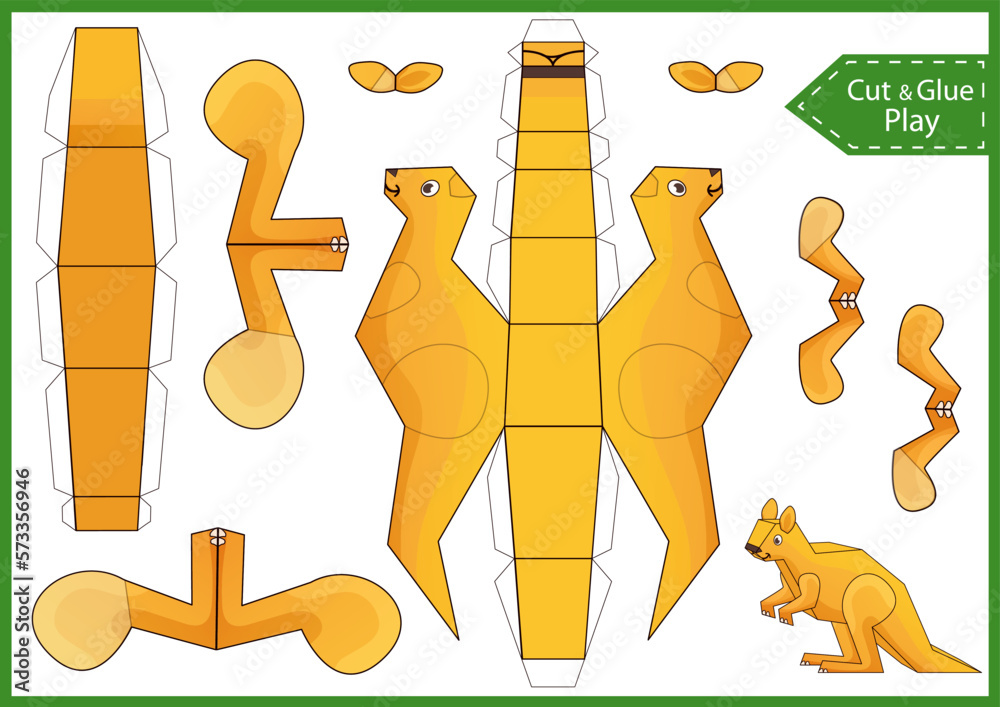 Kids craft template. Create to cut and glue paper animals. Cutout 3d puzzle of kangaroo. DIY papercraft toys. Activity worksheet for children. Vector printable education game. Birthday decor. Stock Vector | Adobe kids-craft-template-create-to-cut-and-glue-paper-animals-cutout-3d-puzzle-of-kangaroo-diy-papercraft-toys-activity-worksheet-for-children-vector-printable-education-game-birthday-decor-stock-vector-adobe
