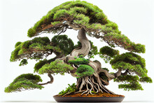A Bonsai Tree With Its Intricate Branches And Small Leaves, Isolated On White Background - Generative AI