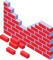 Wall Mural - Brick wall icon isometric vector. Worker team. Industry people