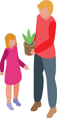 Wall Mural - Single father take plant pot icon isometric vector. Man kid. Daddy home