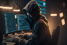 Dangerous Hooded Hacker Breaks Into Government Data Servers And Infects Their System With A Virus. Neural Network AI Generated Art