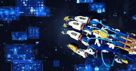 Aufkleber - Robot hand and digital data concept. Cybernetics.