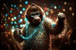 Monkey in a disco-inspired costume rocking out, concept of Dance and Music, created with Generative AI technology