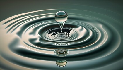 Wall Mural - A water droplet splashing into a calm surface with ripples emanating outwards