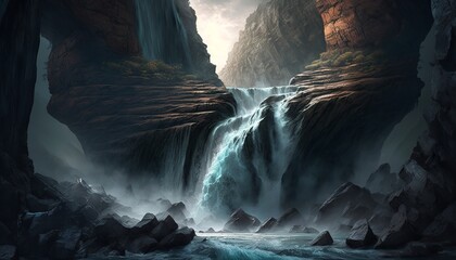 Wall Mural - A waterfall cascading down a rocky cliff