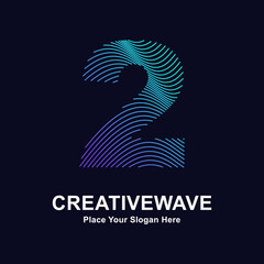 Wall Mural - Number 2 abstract line creative wave logo vector template. Suitable for business, technology, line logotype, abstract wave and nature 