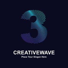 Wall Mural - Number 3 abstract line creative wave logo vector template. Suitable for business, technology, line logotype, abstract wave and nature 