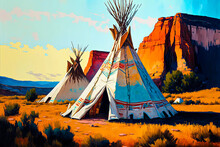 Tipis Painting, Old West. Generative AI