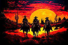 Three Cowboys, Silhouette, Old West. Generative AI
