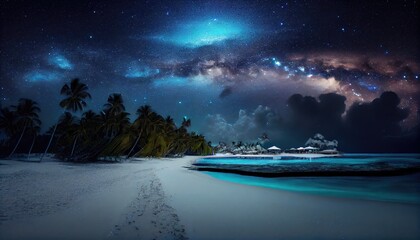 Nebula Sky, Vaadhoo Island Maldives, Digital Art, Illustration