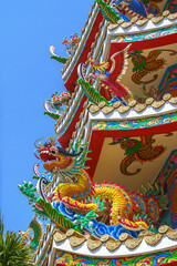 Wall Mural - Najasa Tai Zhi Shrine, the largest Chinese temple in Chonburi, Thailand, features a striking Chinese Dragon and the world's largest Vasudhara sculpture.