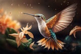 Fototapeta Zwierzęta - Beautiful Hummingbird in Tropical Garden. AI generated Illustration.