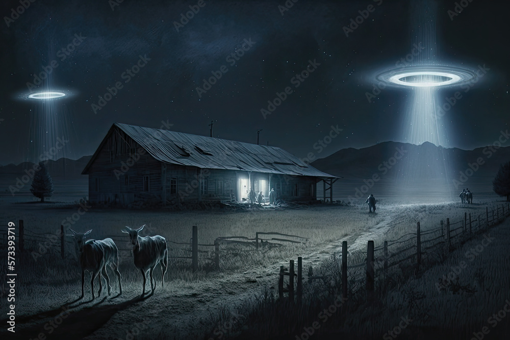 Skinwalker Ranch, UFOs, aliens and cattle . generative ai Stock