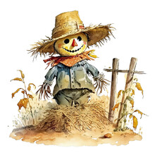 Scarecrow Bird Scarer, ,Watercolor Scarecrow Clipart, Farmer's Market, Farm Png, Transparent Png ,Generative AI