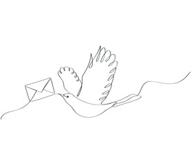 Wall Mural - Hand-drawn Bird carrying letter envelope continues line drawing vector illustration 