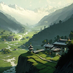 Poster - Top view of asian village