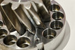 Helical gear. Backlash free spur gear system on light