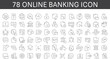 © Sharif54 - Online banking thin line icons set. Credit card, online transaction, check balance, mobile support, blockchain, deposit app, money safety, internet bank, contactless payment, Vector illustration