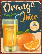 Orange Juice Vintage  Metal Sign.Retro Poster 1950s Style.
