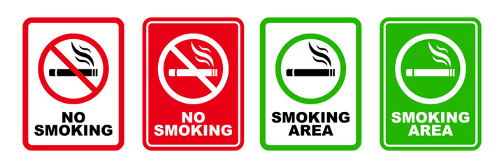 no smoking area and smoking area sign printable red stop symbol set ban silhouette icon design template