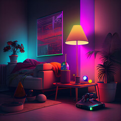 Neon home decoration, accent lighting. Generative AI