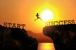 © jayzynism - Athlete jumping on sunset sky at top of mountain and number like SUCCESS on sunset. Start to Success concept.