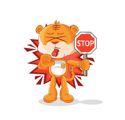 Poster - tiger holding stop sign. cartoon mascot vector