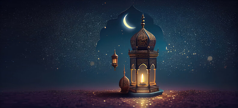 arabic lantern of ramadan celebration background illustration. generative ai