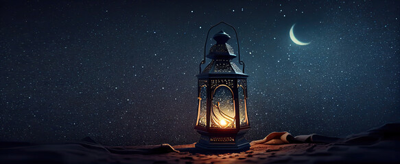 Wall Mural - arabic lantern of ramadan celebration background illustration. Generative AI