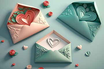 Love letter in an envelope with hearts Generative AI