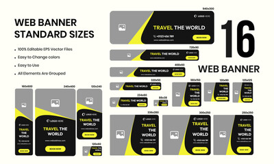 Wall Mural - set of web banner template design for social media posts, trave and tour booking system web banner d