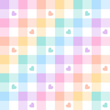Pattern For Easter In Pastel Rainbow Colors. Seamless Geometric Multicolored Gradient Gingham Vichy Tartan Check Plaid Vector Graphic With Hearts For Valentines Day Or Easter Paper Or Textile Design.