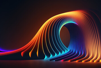 Wall Mural - Neon colored waves on a dark background. Abstract glowing spectrum lines. Psychedelic aesthetic. 3D rendering. AI generated.