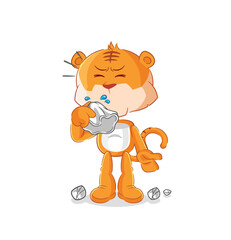 Poster - tiger blowing nose character. cartoon mascot vector