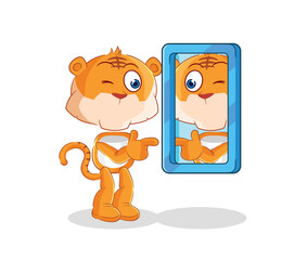 Wall Mural - tiger looking into mirror cartoon. cartoon mascot vector