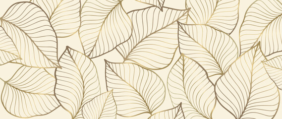 Abstract vector luxury illustration with golden leaves on a beige background for decor, covers, backgrounds, design