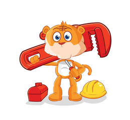 Canvas Print - tiger plumber cartoon. cartoon mascot vector