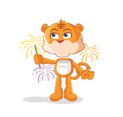 Canvas Print - tiger with fireworks mascot. cartoon vector