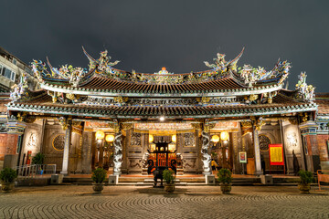 Wall Mural - Taipei, Taiwan- December 30, 2020: Building view of the Baoan Temple at the Taipei DalongDong in Taiwan. This Taiwanese folk religion temple was built in 1804.