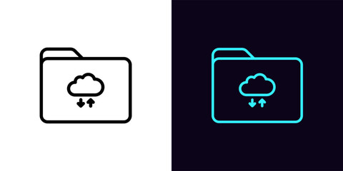 Poster - Outline file folder icon, with editable stroke. Folder frame with cloud data update arrows. Remote backup folder, cloud storage and network repository for document exchange.