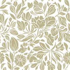 Floral pattern, seamless vector illustration. Abstract stylized leaves and flowers