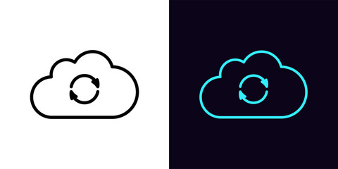 Wall Mural - Outline cloud sync icon, with editable stroke. Cloud frame with update arrows sign, data upgrade pictogram. Update service, online refresh and reload cloud data center.