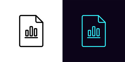 Poster - Outline document file icon, with editable stroke. Document frame with bar chart sign, data report pictogram. Financial forecast, statistic information, page with results.