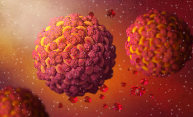 Wall Mural - Medical background, Hepatovirus A, HAV, a type of virus from the genus of hepatoviruses, the family of picornaviruses, acute infectious liver disease, 3d rendering