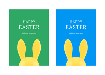 Poster - Happy Easter rabbit long ears bauble 3d greeting card set design template realistic vector