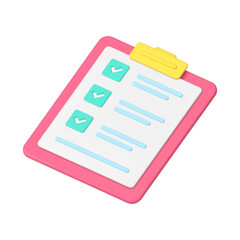 Poster - Checklist checkbox choice pink clipboard document organizer page to do task 3d icon realistic vector