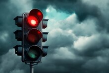Image, Traffic Light With Lights On Cloudy Sky Background, Ai Genera
